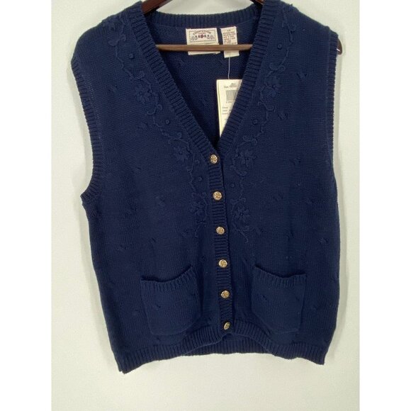 NWT COUNTRYSIDE CLASSICS HAND EMBROIDERED SWEATER VEST BUTTON FRONT SIZE LARGE - Picture 1 of 4